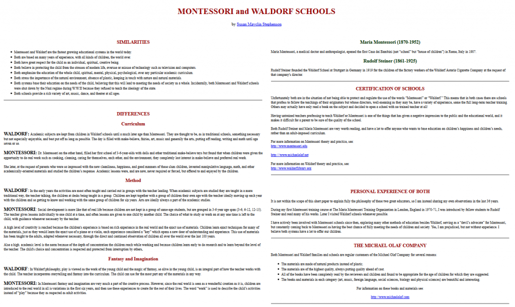 Analyse comparée des pédagogies Waldorf et Montessori